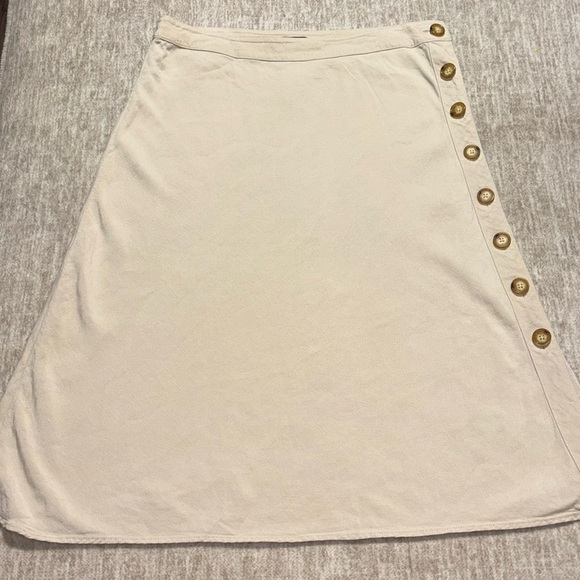 Sz 12 maxi Linen Skirt Nautica khaki A line buttons up side fall with boots! - Picture 1 of 5